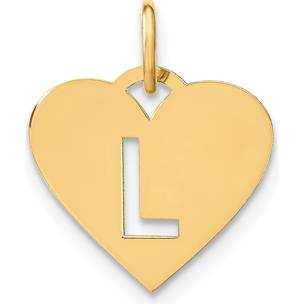 14K Yellow Gold Heart Pendant with Laser-Cut Initial "L" Charm by Oro Pregiato