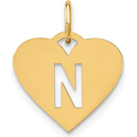 14K Yellow Gold Heart Pendant with Laser Cut Letter N - Polished Finish by Oro Pregiato