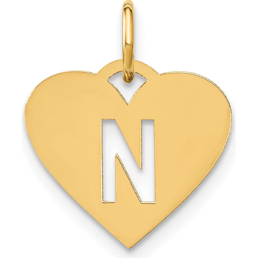 14K Yellow Gold Heart Pendant with Laser Cut Letter N - Polished Finish by Oro Pregiato