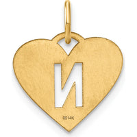 14K Yellow Gold Heart Pendant with Laser Cut Letter N - Polished Finish by Oro Pregiato