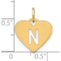 14K Yellow Gold Heart Pendant with Laser Cut Letter N - Polished Finish by Oro Pregiato