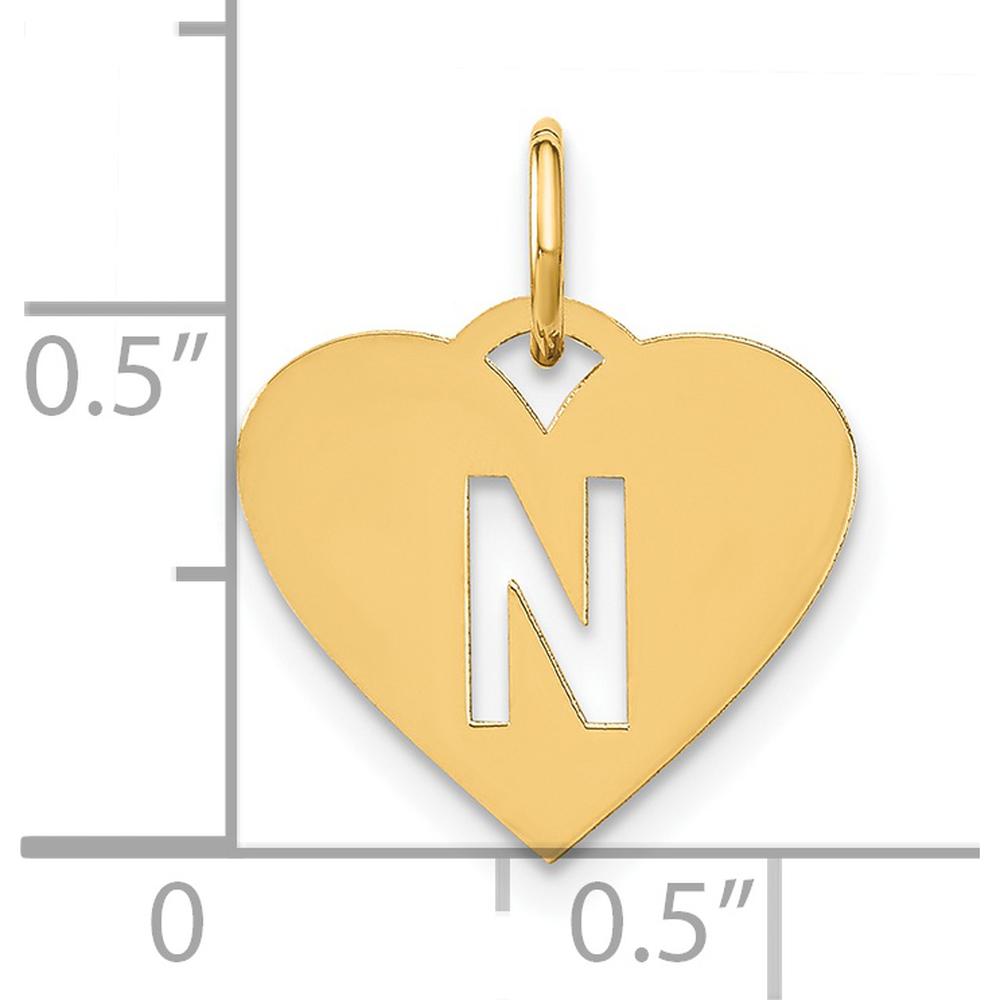 14K Yellow Gold Heart Pendant with Laser Cut Letter N - Polished Finish by Oro Pregiato