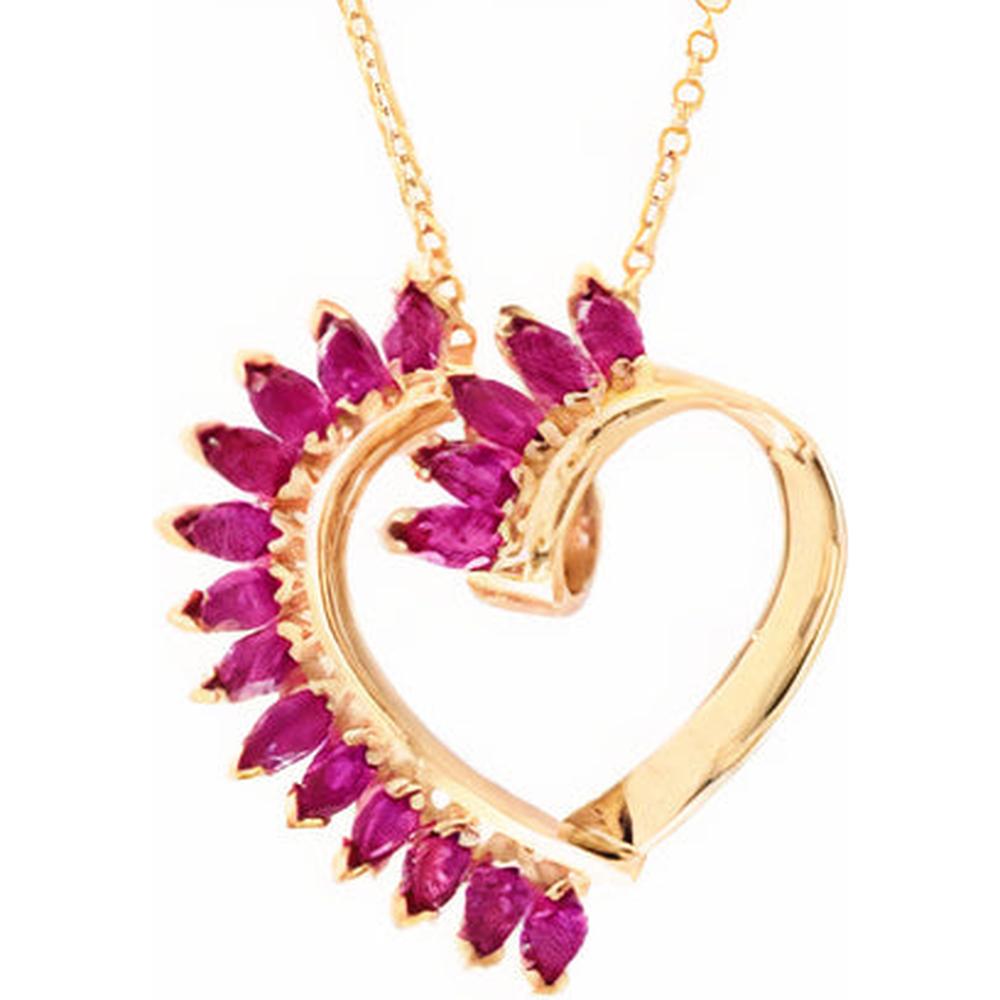 14K Yellow Gold Heart Pendant with Marquise-Cut Rubies - 1.80 Carats Total Ruby Weight