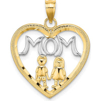 14K Yellow Gold Heart Pendant with MOM Charm and Hand-in-Hand Kids Figures by Oro Pregiato