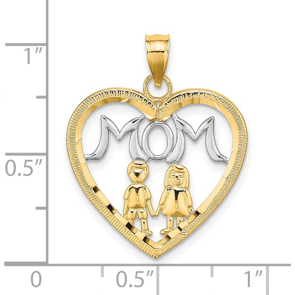 14K Yellow Gold Heart Pendant with MOM Charm and Hand-in-Hand Kids Figures by Oro Pregiato