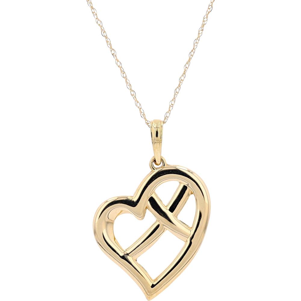 14K Yellow Gold Heart Pendant with Open Design on 18-Inch Chain