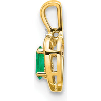 14K Yellow Gold Heart Pendant with Oval Emerald and Round Diamond - 0.42 Carat Emerald, 0.007 Carat Diamond by Oro Pregiato