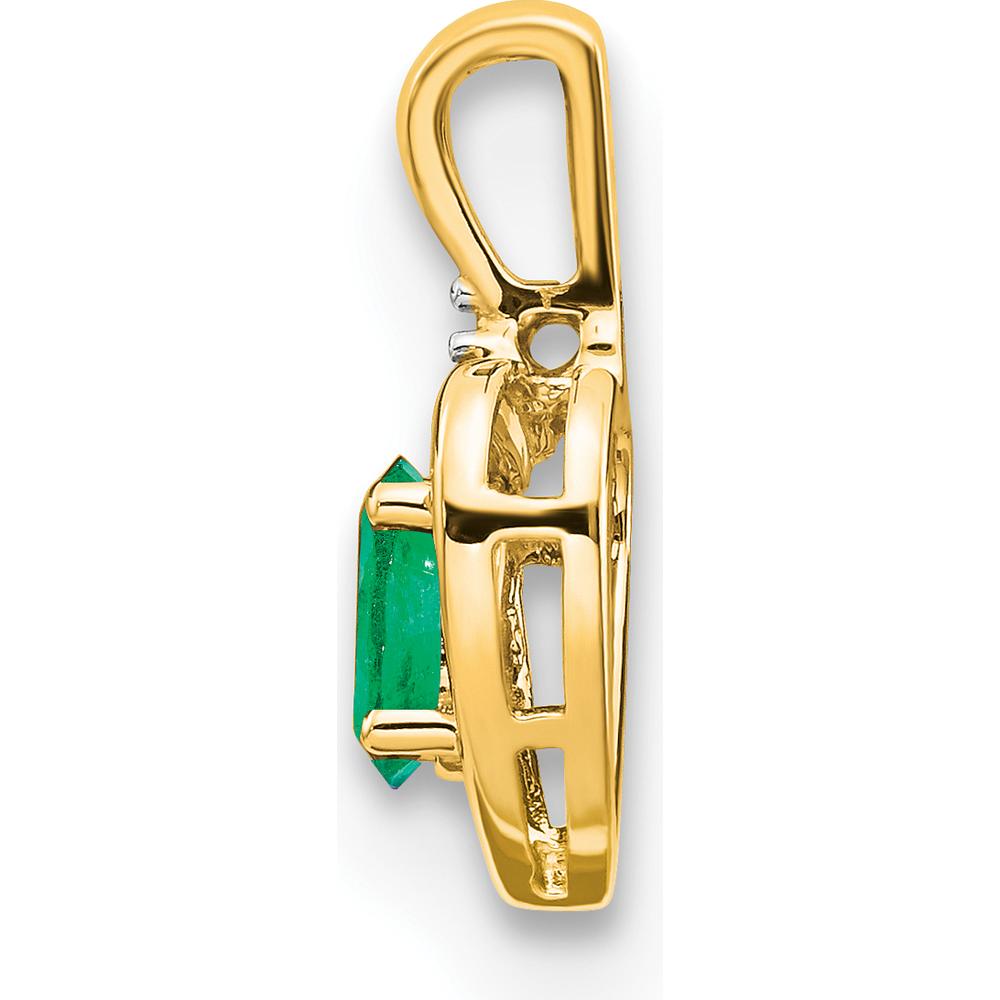 14K Yellow Gold Heart Pendant with Oval Emerald and Round Diamond - 0.42 Carat Emerald, 0.007 Carat Diamond by Oro Pregiato