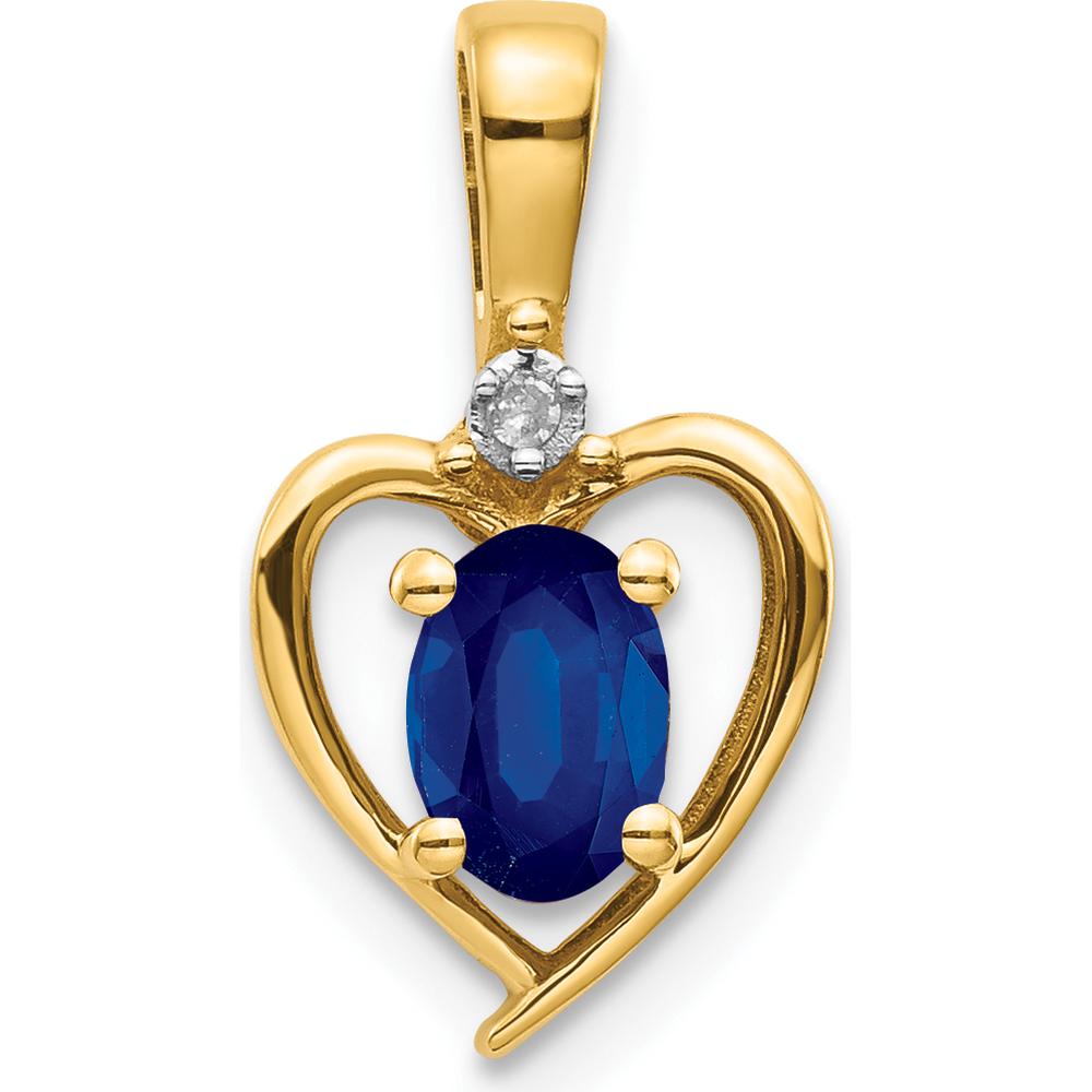 14K Yellow Gold Heart Pendant with Oval Sapphire and Round Diamond - 0.60 Carat Sapphire, 0.007 Carat Diamond by Oro Pregiato