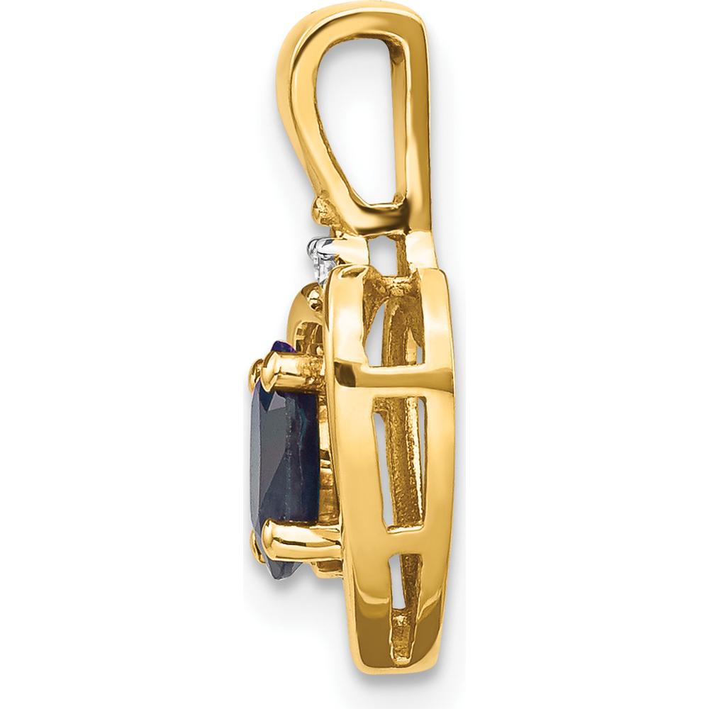 14K Yellow Gold Heart Pendant with Oval Sapphire and Round Diamond - 0.60 Carat Sapphire, 0.007 Carat Diamond by Oro Pregiato