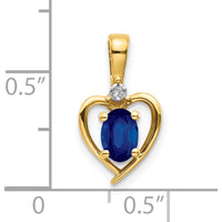 14K Yellow Gold Heart Pendant with Oval Sapphire and Round Diamond - 0.60 Carat Sapphire, 0.007 Carat Diamond by Oro Pregiato