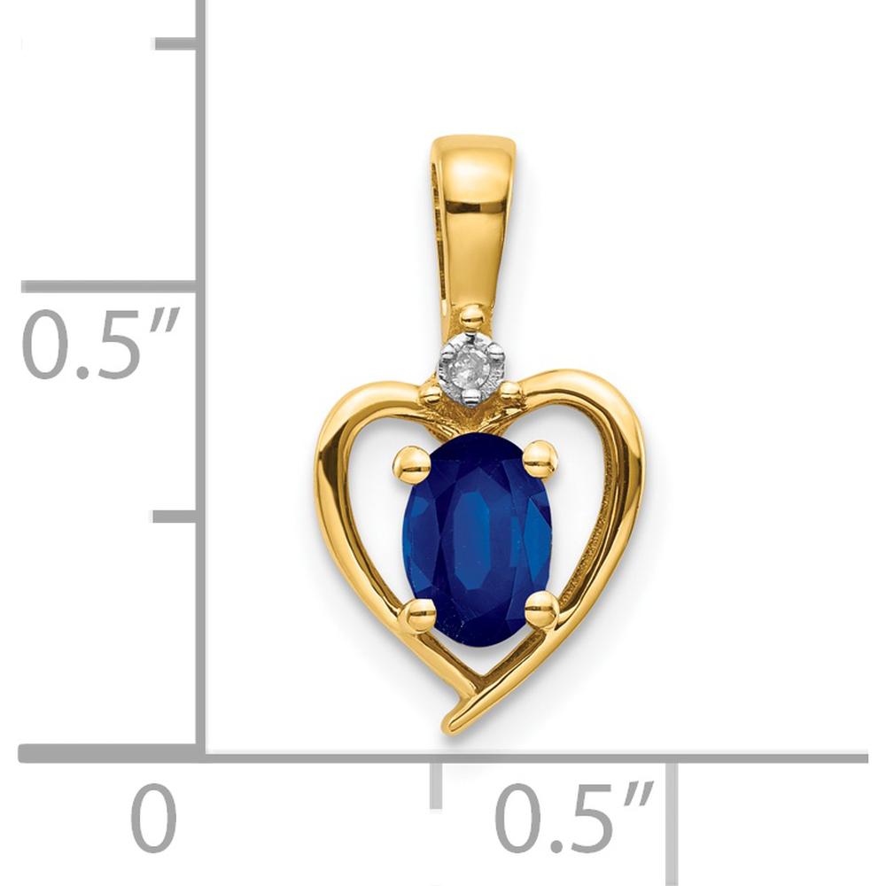 14K Yellow Gold Heart Pendant with Oval Sapphire and Round Diamond - 0.60 Carat Sapphire, 0.007 Carat Diamond by Oro Pregiato