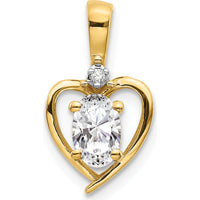 14K Yellow Gold Heart Pendant with Oval White Topaz and Round Diamond - 0.55 Carat White Topaz, 0.007 Carat Diamond by Oro Pregiato