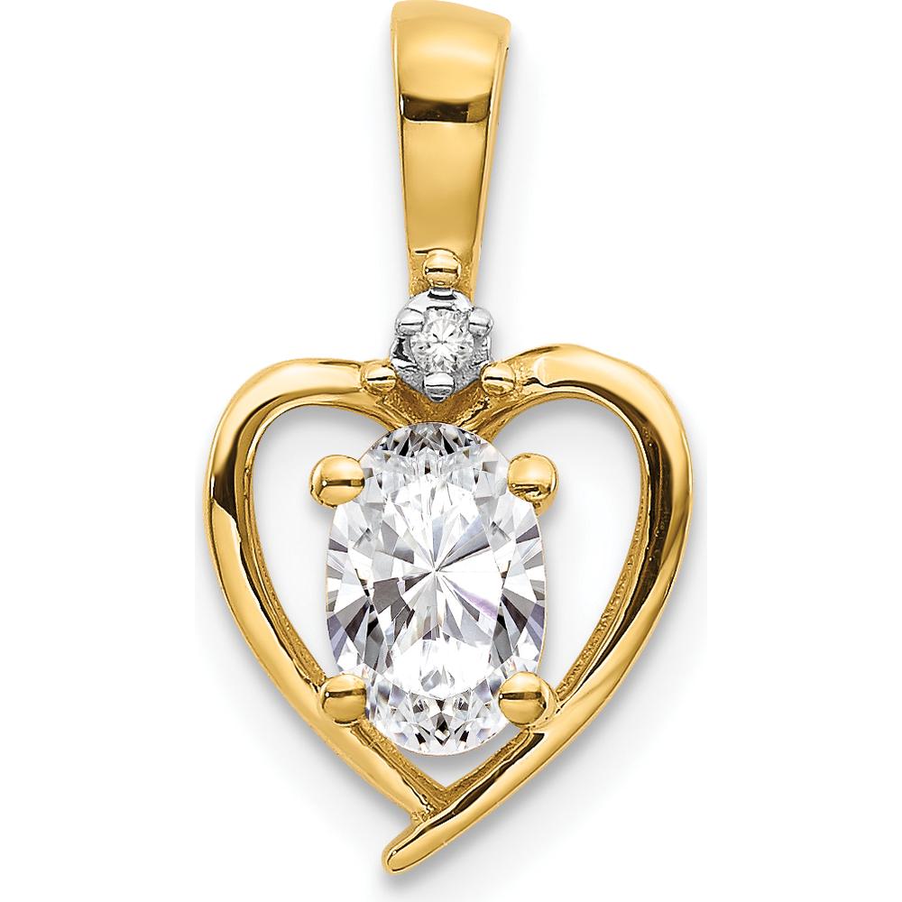 14K Yellow Gold Heart Pendant with Oval White Topaz and Round Diamond - 0.55 Carat White Topaz, 0.007 Carat Diamond by Oro Pregiato