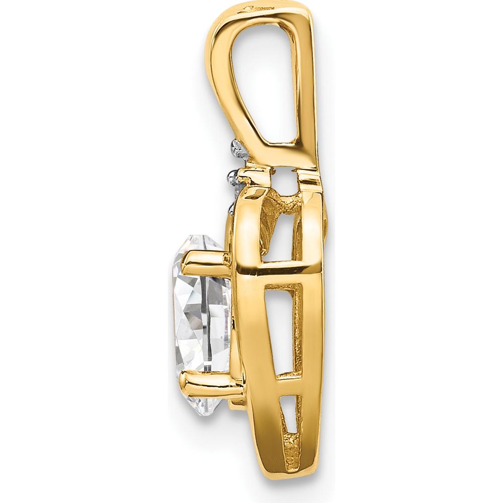 14K Yellow Gold Heart Pendant with Oval White Topaz and Round Diamond - 0.55 Carat White Topaz, 0.007 Carat Diamond by Oro Pregiato