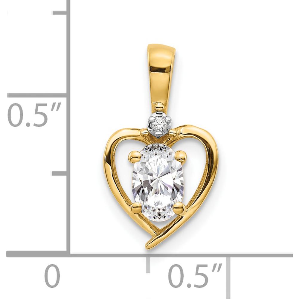 14K Yellow Gold Heart Pendant with Oval White Topaz and Round Diamond - 0.55 Carat White Topaz, 0.007 Carat Diamond by Oro Pregiato