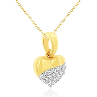 14K Yellow Gold Heart Pendant with Pavé Set Round Diamonds - 0.05 Carat Total Diamond Weight - Royal Jewelry