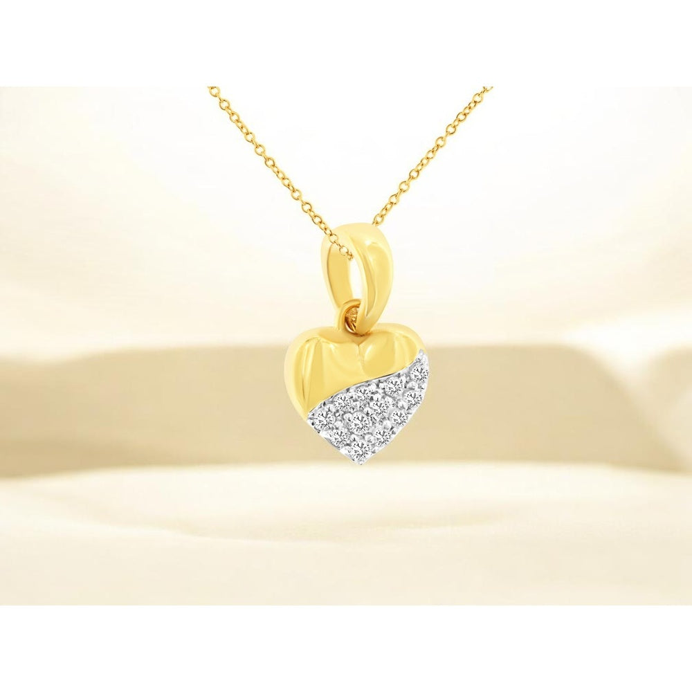 14K Yellow Gold Heart Pendant with Pavé Set Round Diamonds - 0.05 Carat Total Diamond Weight - Royal Jewelry