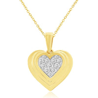 14K Yellow Gold Heart Pendant with Pavé Set Round Diamonds - 0.16 Carat Total Diamond Weight - Royal Jewelry