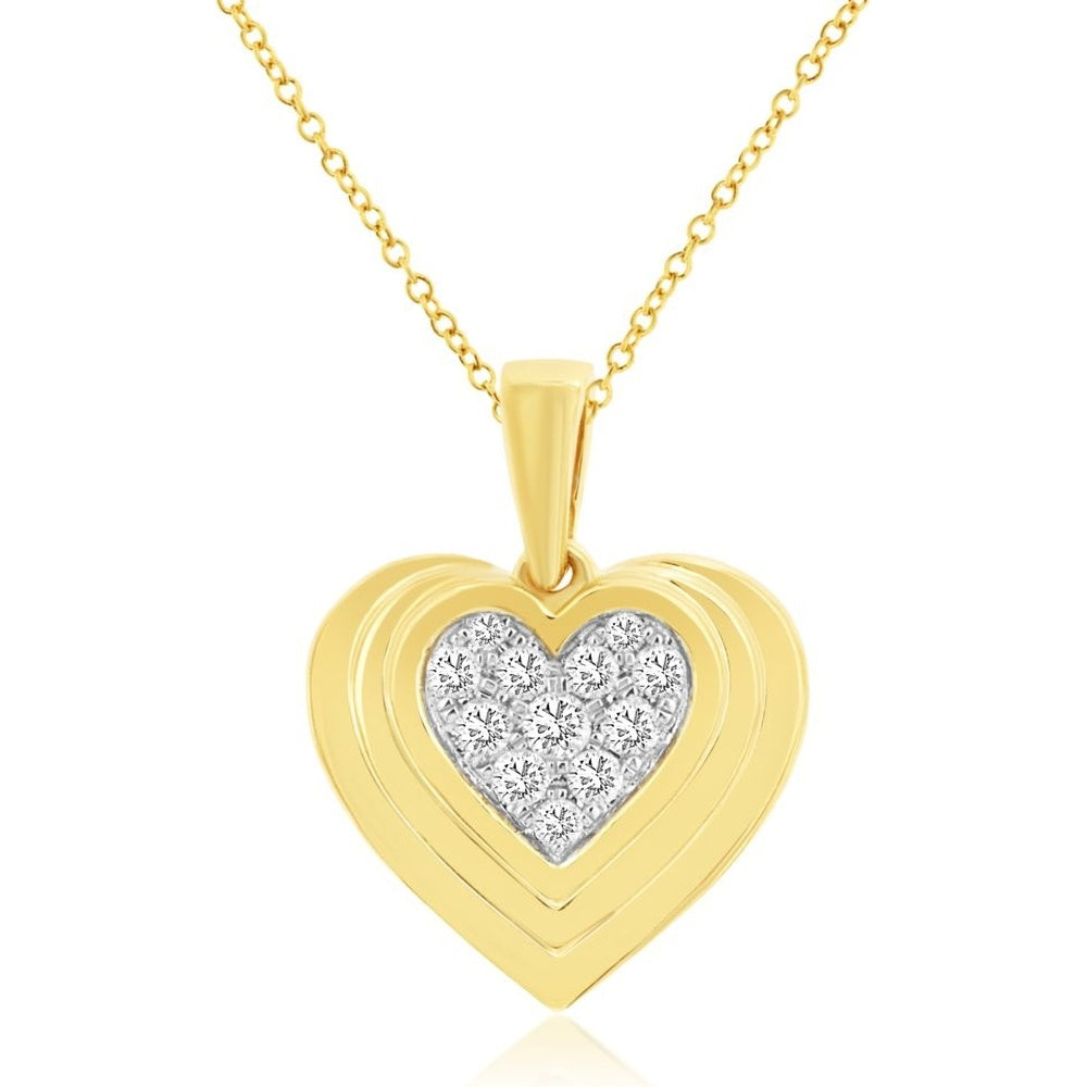 14K Yellow Gold Heart Pendant with Pavé Set Round Diamonds - 0.16 Carat Total Diamond Weight - Royal Jewelry