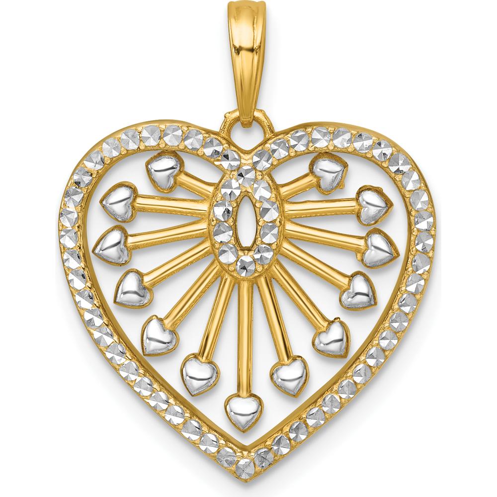 14K Yellow Gold Heart Pendant with Polished Cut-out Design and Rhodium Accents by Oro Pregiato