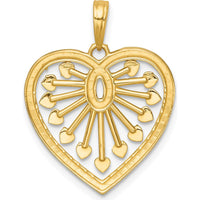 14K Yellow Gold Heart Pendant with Polished Cut-out Design and Rhodium Accents by Oro Pregiato