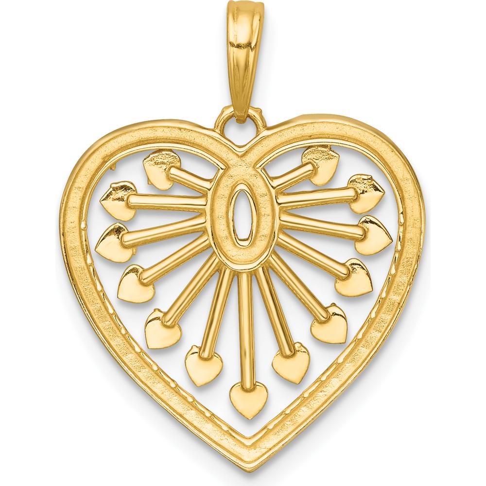 14K Yellow Gold Heart Pendant with Polished Cut-out Design and Rhodium Accents by Oro Pregiato