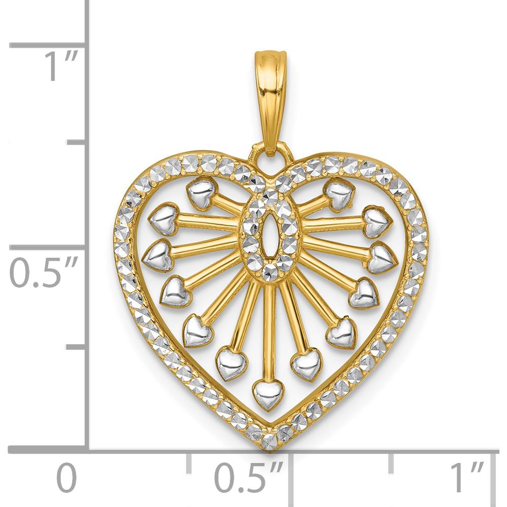 14K Yellow Gold Heart Pendant with Polished Cut-out Design and Rhodium Accents by Oro Pregiato