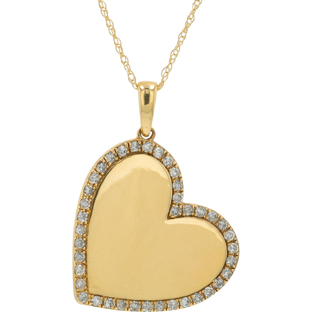 14K Yellow Gold Heart Pendant with Prong-Set Round Diamond Halo - 0.25 Carat Total Diamond Weight on 18 Inch Chain