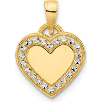 14K Yellow Gold Heart Pendant with Rhodium Diamond-Cut Border by Oro Pregiato