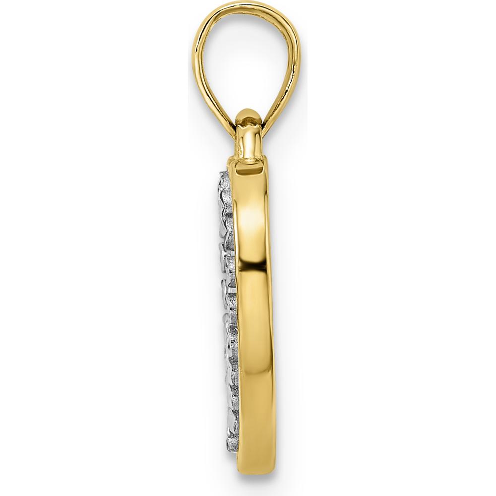 14K Yellow Gold Heart Pendant with Rhodium Diamond-Cut Border by Oro Pregiato