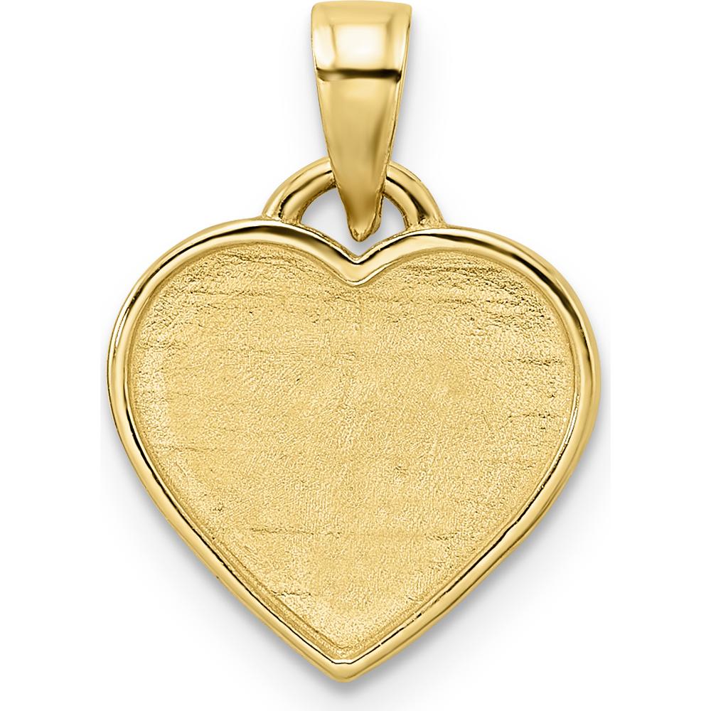 14K Yellow Gold Heart Pendant with Rhodium Diamond-Cut Border by Oro Pregiato