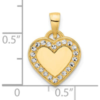 14K Yellow Gold Heart Pendant with Rhodium Diamond-Cut Border by Oro Pregiato