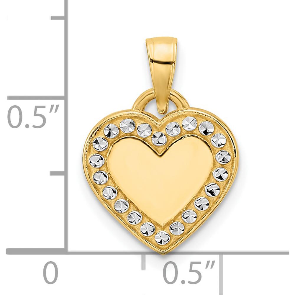 14K Yellow Gold Heart Pendant with Rhodium Diamond-Cut Border by Oro Pregiato
