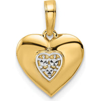 14K Yellow Gold Heart Pendant with Rhodium Diamond-Cut Detail by Oro Pregiato
