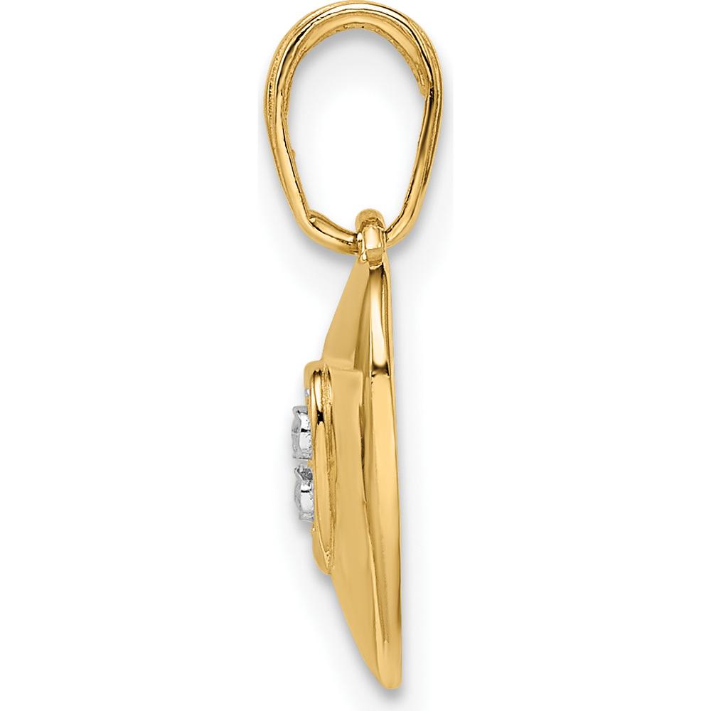 14K Yellow Gold Heart Pendant with Rhodium Diamond-Cut Detail by Oro Pregiato