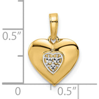14K Yellow Gold Heart Pendant with Rhodium Diamond-Cut Detail by Oro Pregiato