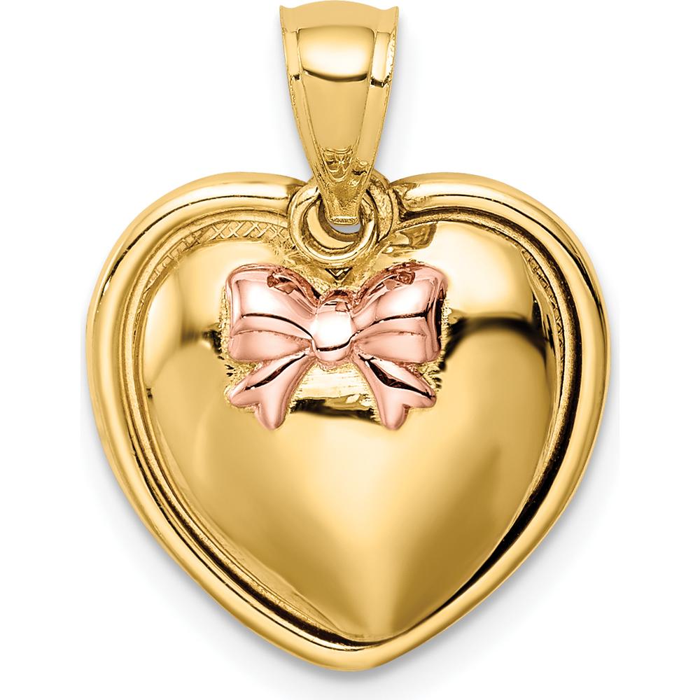 14K Yellow Gold Heart Pendant with Rose Plated Bow Accent - Timeless Love Keepsake by Oro Pregiato