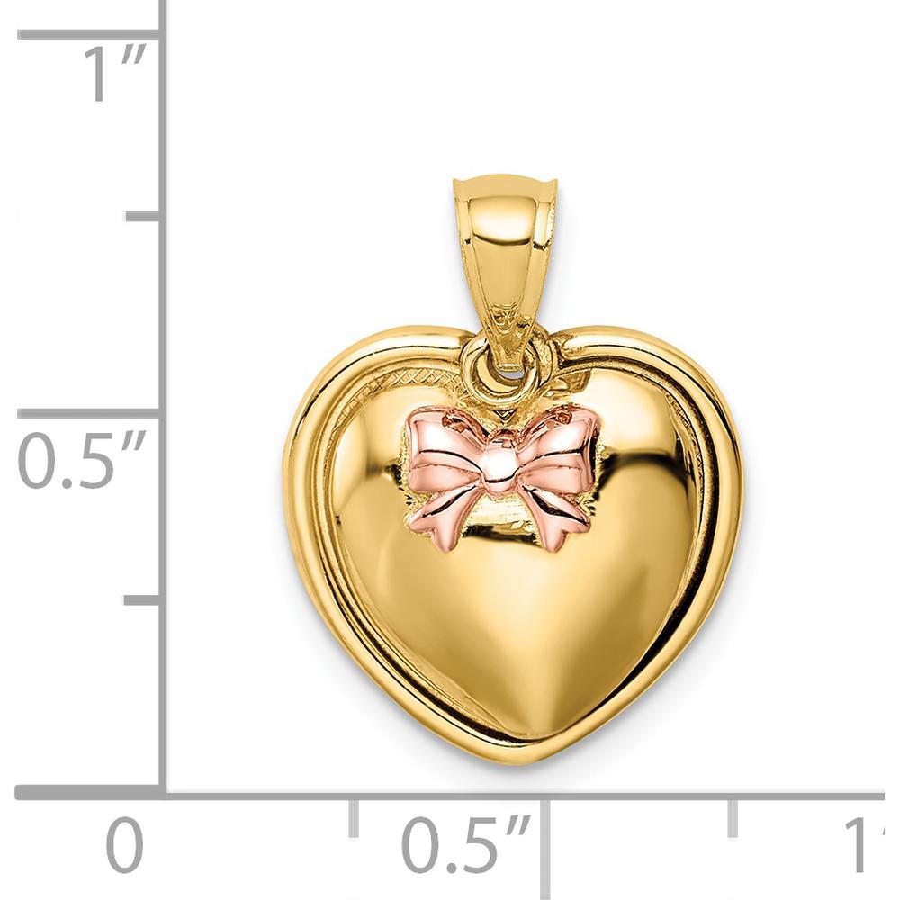 14K Yellow Gold Heart Pendant with Rose Plated Bow Accent - Timeless Love Keepsake by Oro Pregiato