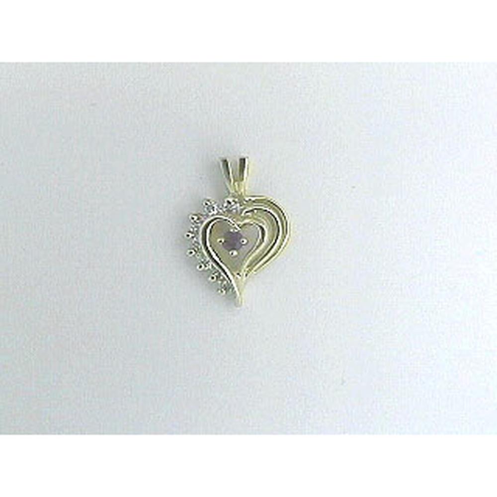 14K Yellow Gold Heart Pendant with Round Diamond and Ruby Accents - 0.13 Carat Total Diamond Weight - Royal Jewelry