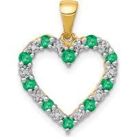 14K Yellow Gold Heart Pendant with Round Emeralds and Diamonds - 0.40 Carat Total Gem Weight by Lumare Gioia
