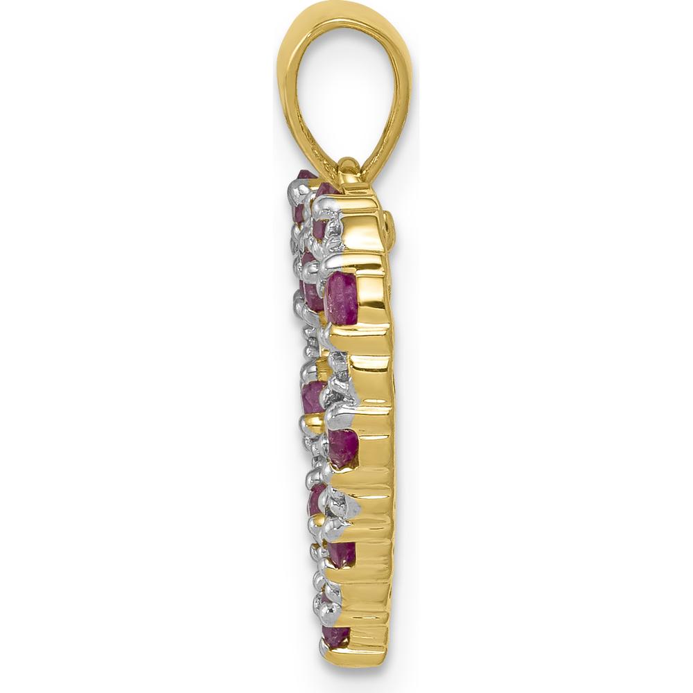 14K Yellow Gold Heart Pendant with Round Rubies and Diamonds - 0.05 Carat Total Ruby Weight, 0.03 Carat Total Diamond Weight by Monteluci Fine Jewelry