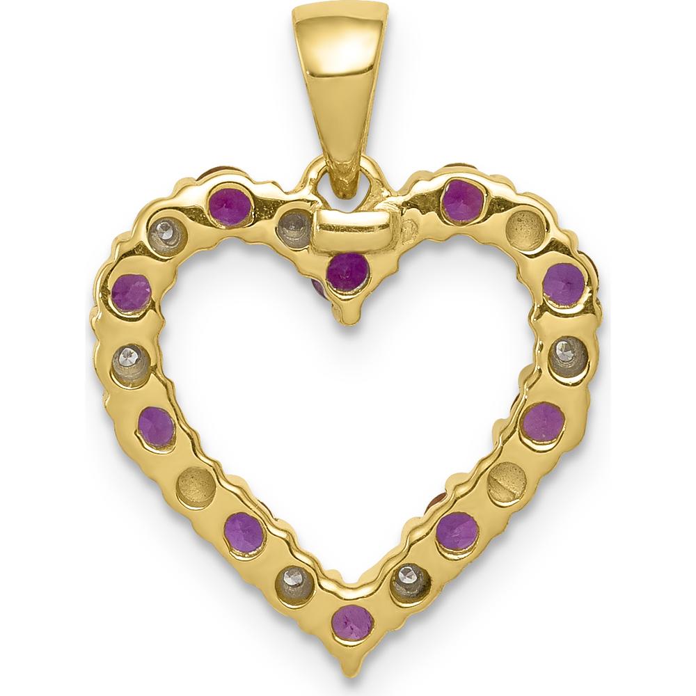 14K Yellow Gold Heart Pendant with Round Rubies and Diamonds - 0.05 Carat Total Ruby Weight, 0.03 Carat Total Diamond Weight by Monteluci Fine Jewelry