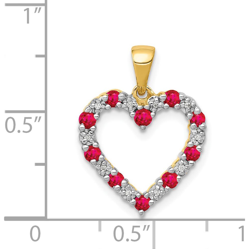 14K Yellow Gold Heart Pendant with Round Rubies and Diamonds - 0.05 Carat Total Ruby Weight, 0.03 Carat Total Diamond Weight by Monteluci Fine Jewelry