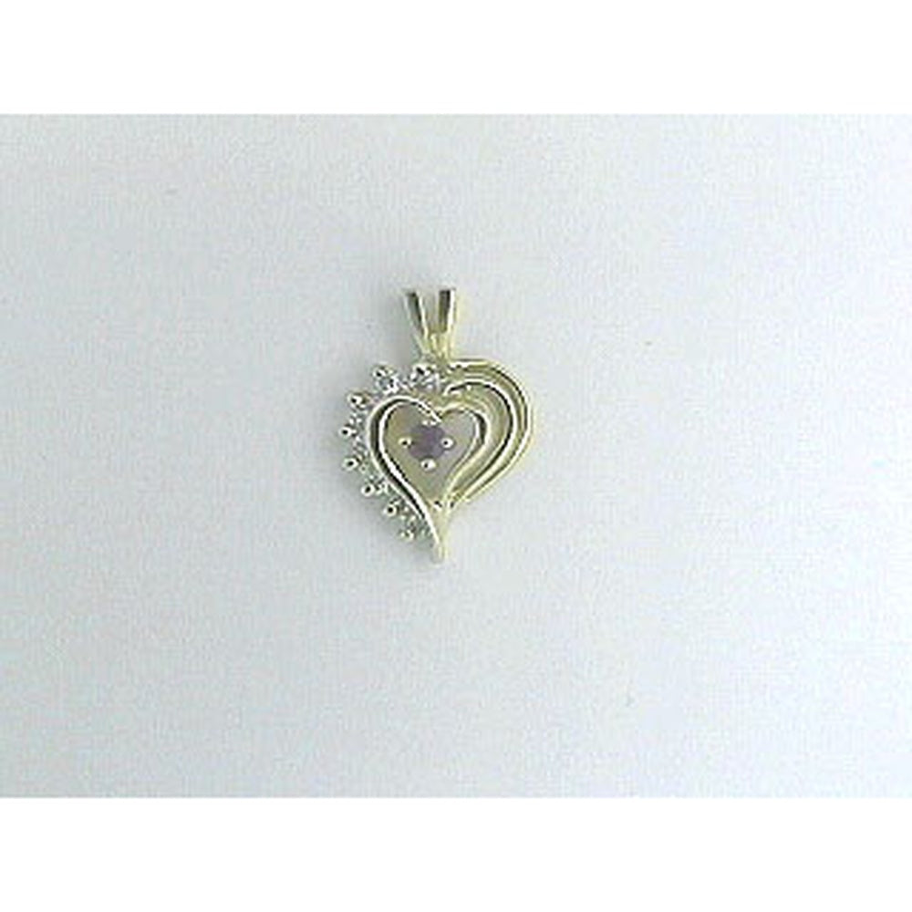 14K Yellow Gold Heart Pendant with Round Ruby Accents and 0.13 Carat Total Weight Round Diamonds - Royal Jewelry