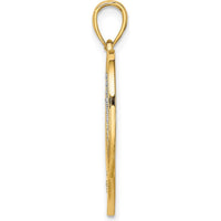 14K Yellow Gold Heart Pendant with White Rhodium Cross - Textured Design by Oro Pregiato