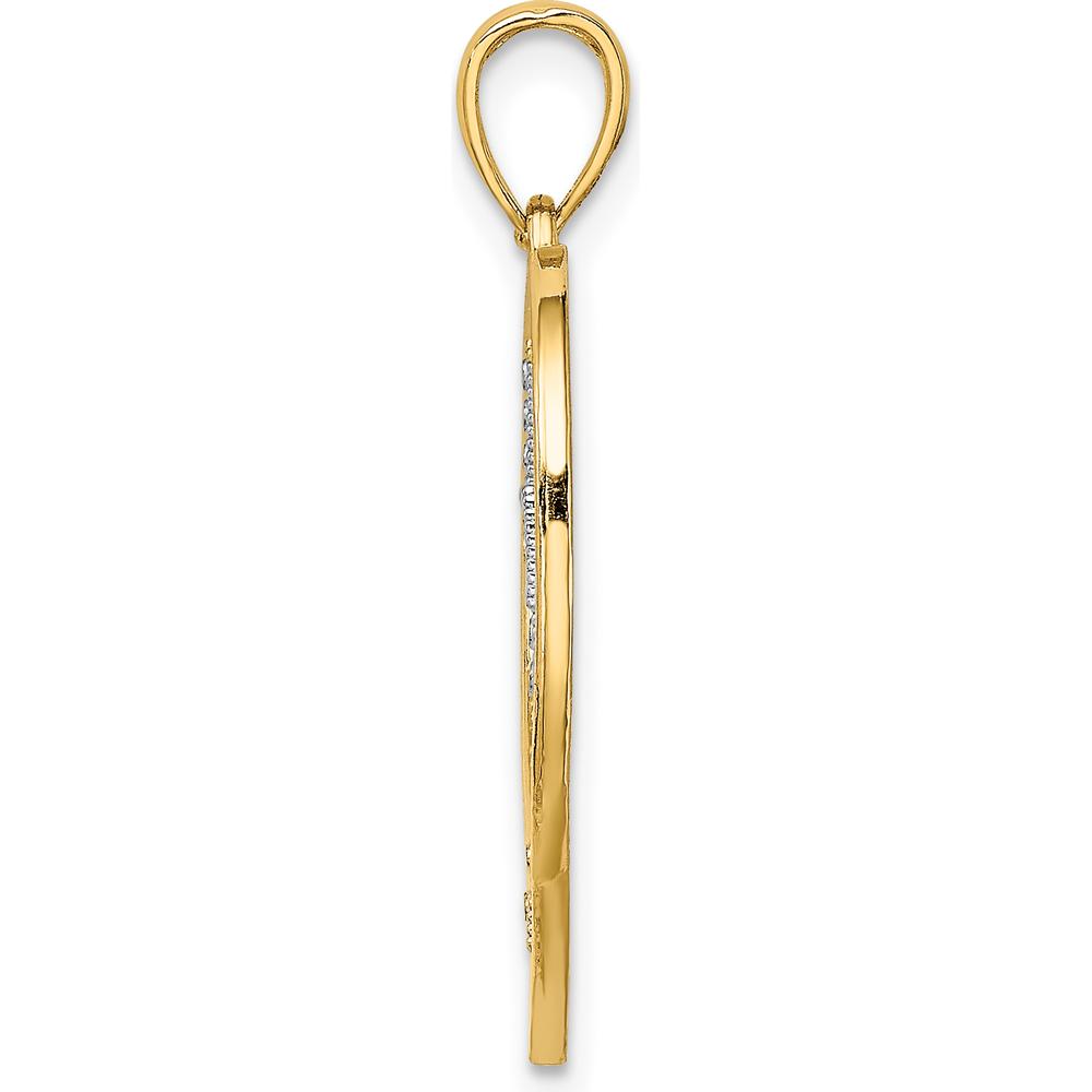 14K Yellow Gold Heart Pendant with White Rhodium Cross - Textured Design by Oro Pregiato