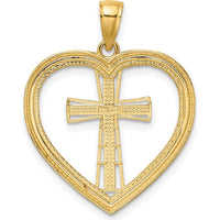 14K Yellow Gold Heart Pendant with White Rhodium Cross - Textured Design by Oro Pregiato