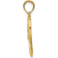 14K Yellow Gold Heart Pendant with White Rhodium Diamond-Cut "Mom" Design by Oro Pregiato