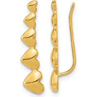 14K Yellow Gold Heart Polished Ear Climbers - 22.9mm Length by 0